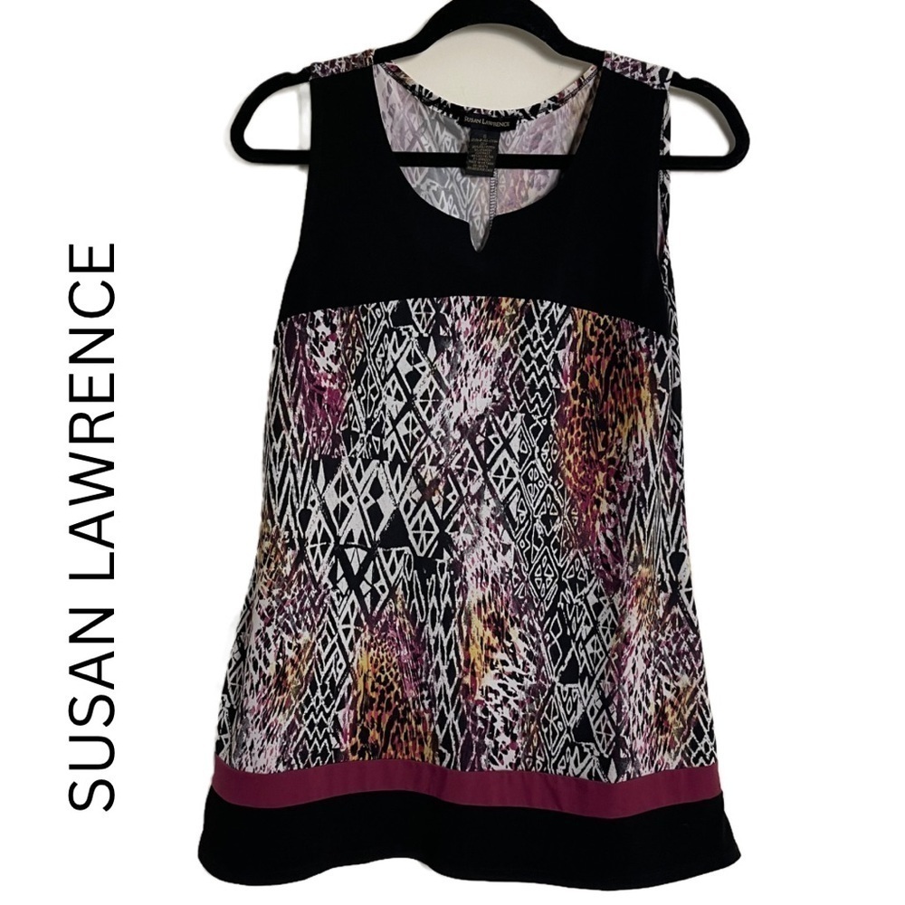 SUSAN LAWRENCE Women’s Sleeveless Animal Print Geometric Multicolor Top - Small
